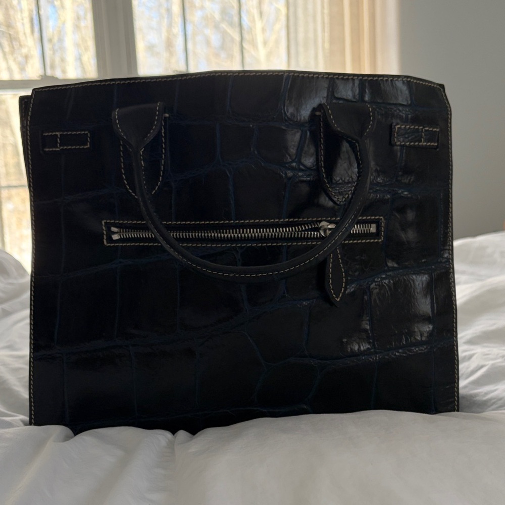 Dooney & Bourke Navy Croc-Embossed Satchel